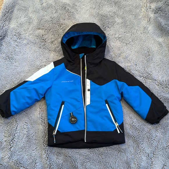 Boys size 4T Obermeyer I-Grow Ski jacket - blue black & white - extendable - Picture 1 of 5